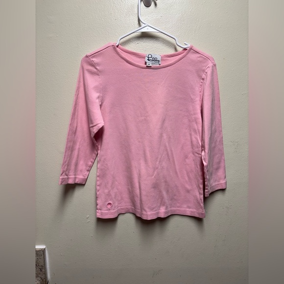 Lilly Pulitzer Tops - Vintage Lilly Pulitzer Pink Scoop Neck 3/4 Sleeve Tee Shirt White Label Medium